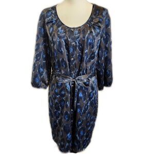 Express button down silky polyester mini dress with belt tie included, M